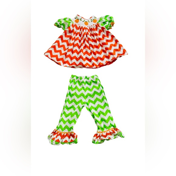 Dibble Dabble Smocked 2 Piece Pumpkin Outfit Size 3 - Picture 1 of 6